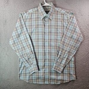 Forsyth of Canada Dress Shirt Men Large Button Up Long Sleeve‎ Blue White Plaid